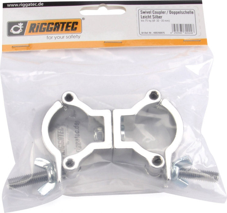 Riggatec double clamp, silver up to 50 kg, 32 - 35 mm pipe