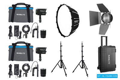 Nanlite Forza 60B II LED dual kit (w/ case, light stand, fresnel and softbox)