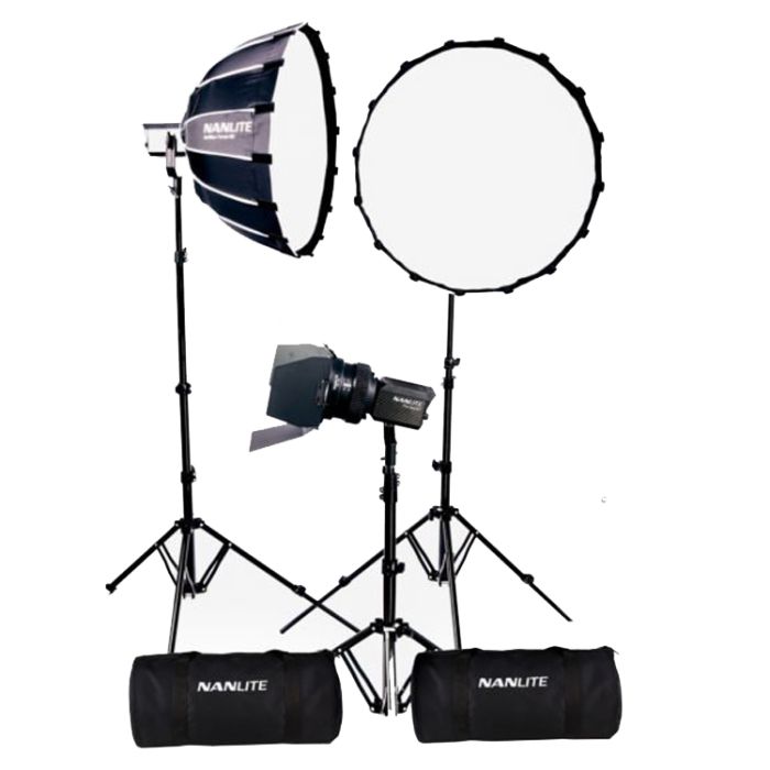 Nanlite Forza 60B II LED tripple kit (w/ case, light stand, fresnel and softbox)